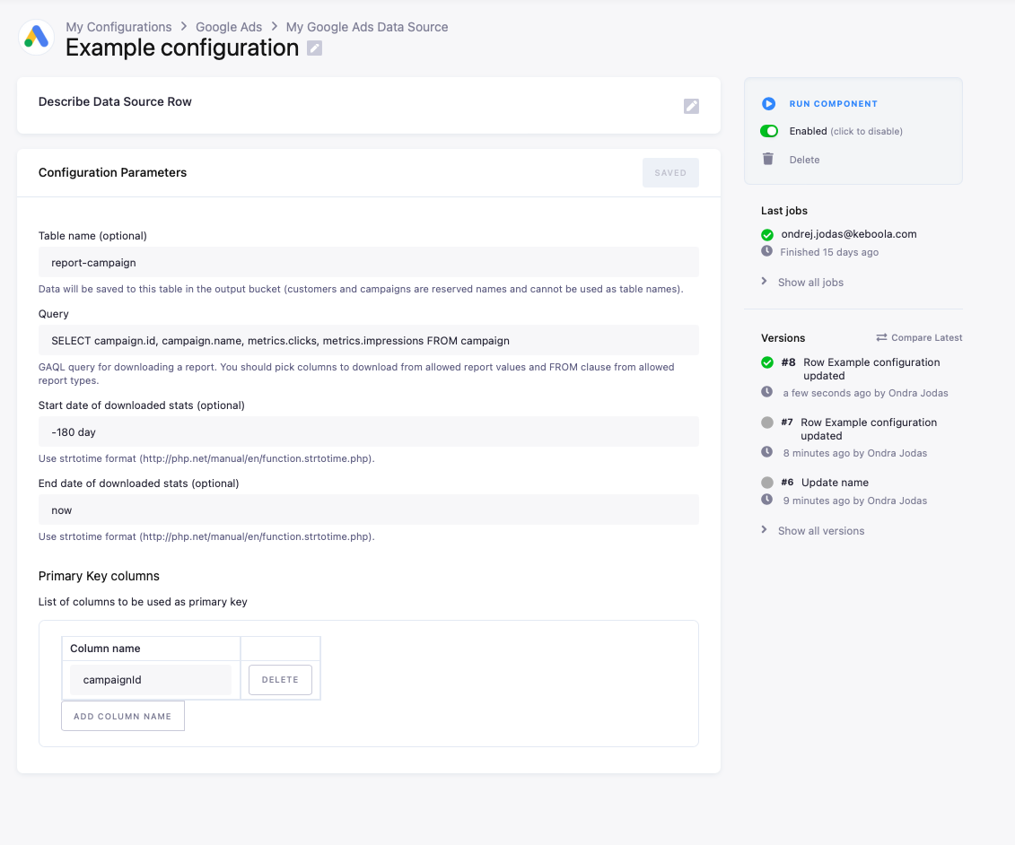 Screenshot - Query configuration