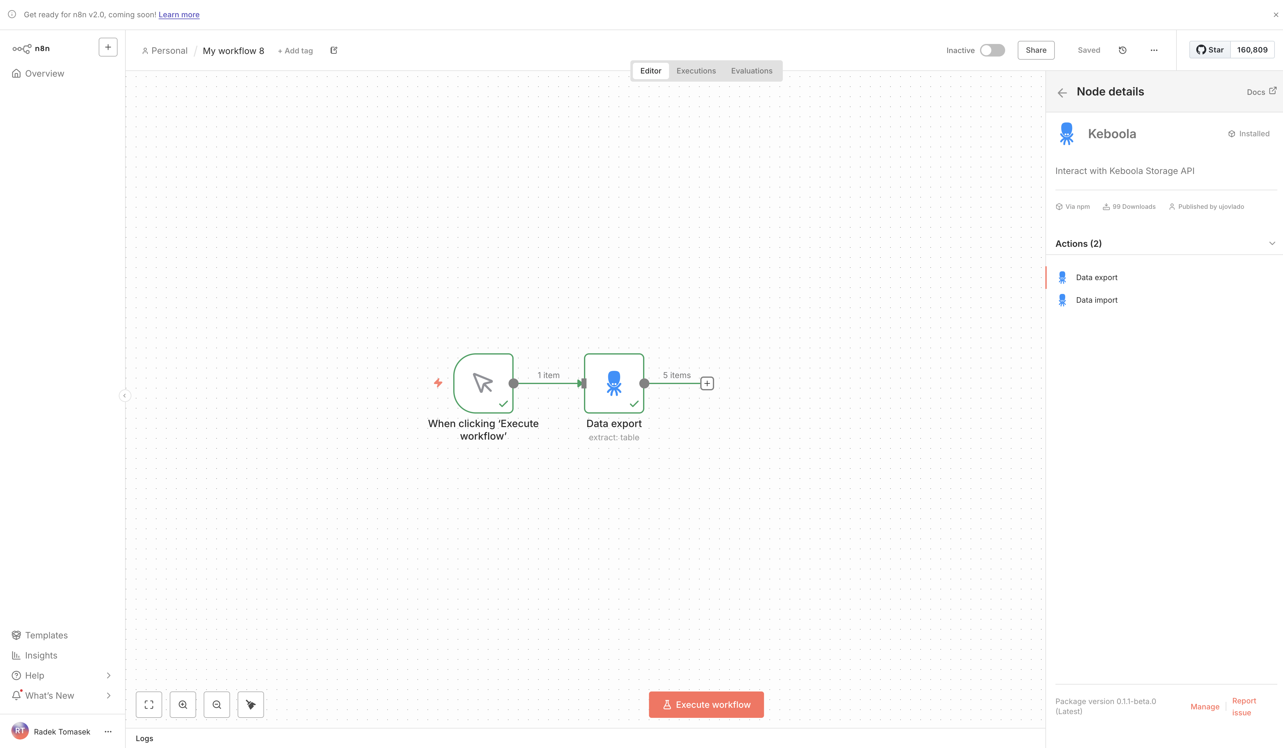 Workflow example using Keboola Node in n8n