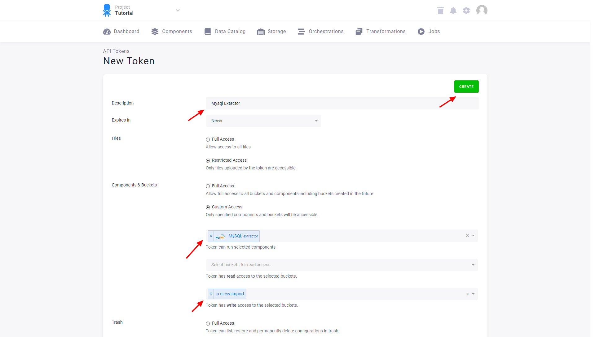 Screenshot - Component limited token