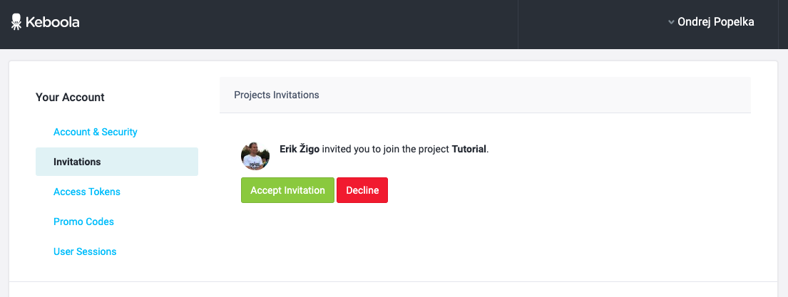 Screenshot -- Invitations on account settings